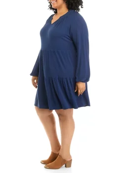 New 🥰 Wonderly Plus Size Long Sleeve Smocked Split Neck Tiered 👗 Dress 💯 -Wonderly Shop Belk 1039