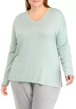 Discount 🎁 Wonderly Plus Size Lush Long Sleeve V-Neck Sleep T-Shirt ⭐