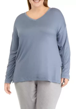 Discount 🎁 Wonderly Plus Size Lush Long Sleeve V-Neck Sleep T-Shirt ⭐ -Wonderly Shop Belk 1048