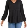 Deals 😀 Wonderly Petite Long Sleeve Smocked Split Neck Tiered Tunic Top 👏 -Wonderly Shop Belk 1053