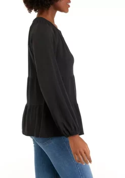 Deals 😀 Wonderly Petite Long Sleeve Smocked Split Neck Tiered Tunic Top 👏 -Wonderly Shop Belk 1055