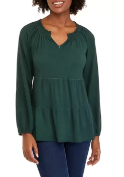 Deals 😀 Wonderly Petite Long Sleeve Smocked Split Neck Tiered Tunic Top 👏 -Wonderly Shop Belk 1056
