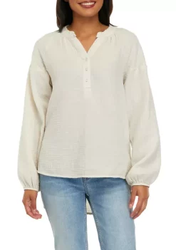 Discount 🌟 Wonderly 👩 Women's Long Sleeve Gauze Popover Woven Top ✔️ -Wonderly Shop Belk 1066