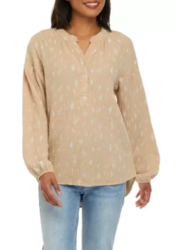 Discount 🌟 Wonderly 👩 Women's Long Sleeve Gauze Popover Woven Top ✔️ -Wonderly Shop Belk 1067