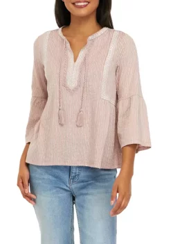 Promo 🌟 Wonderly 👩 Women's 3/4 Sleeve Embroidered Knit Peasant Top 🤩