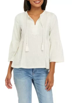 Promo 🌟 Wonderly 👩 Women's 3/4 Sleeve Embroidered Knit Peasant Top 🤩 -Wonderly Shop Belk 1107