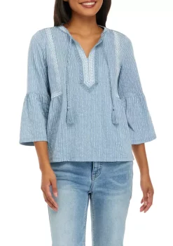 Promo 🌟 Wonderly 👩 Women's 3/4 Sleeve Embroidered Knit Peasant Top 🤩 -Wonderly Shop Belk 1108