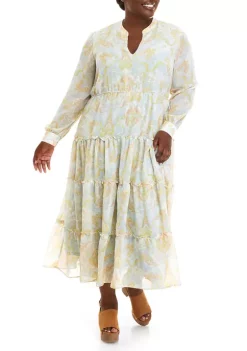 Best deal 🛒 Wonderly Plus Size Long Sleeve Printed Maxi 👗 Dress 🥰 -Wonderly Shop Belk 1113