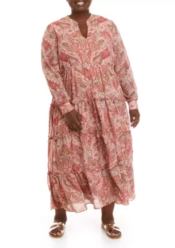 Best deal 🛒 Wonderly Plus Size Long Sleeve Printed Maxi 👗 Dress 🥰 -Wonderly Shop Belk 1114
