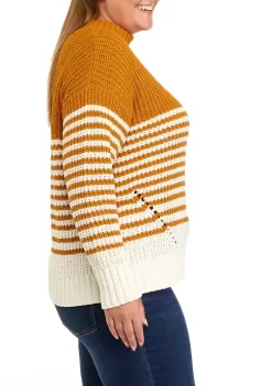 Discount ✨ Wonderly Plus Size Chenille Stripe Mock Neck Sweater 🥰 -Wonderly Shop Belk 1132