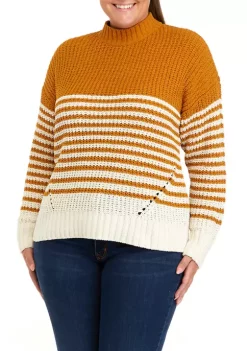 Discount ✨ Wonderly Plus Size Chenille Stripe Mock Neck Sweater 🥰 -Wonderly Shop Belk 1133