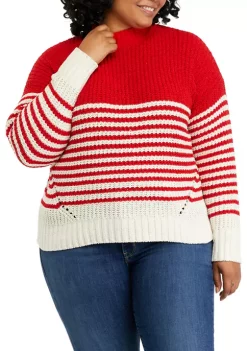 Discount ✨ Wonderly Plus Size Chenille Stripe Mock Neck Sweater 🥰 -Wonderly Shop Belk 1134