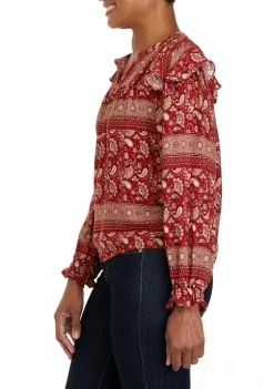 Best Sale 🛒 Wonderly Petite Printed Split Neck Woven Top ⭐ -Wonderly Shop Belk 1140