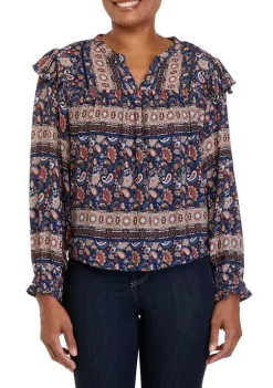 Best Sale 🛒 Wonderly Petite Printed Split Neck Woven Top ⭐ -Wonderly Shop Belk 1142