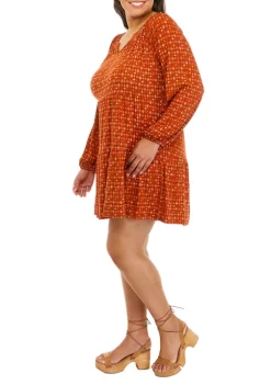 Outlet 👏 Wonderly Plus Size Long Sleeve Smocked Neck Tiered 👗 Dress 🤩 -Wonderly Shop Belk 1147
