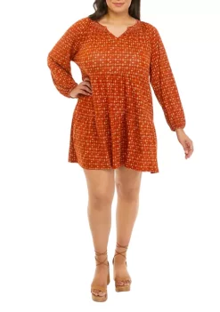 Outlet 👏 Wonderly Plus Size Long Sleeve Smocked Neck Tiered 👗 Dress 🤩 -Wonderly Shop Belk 1148