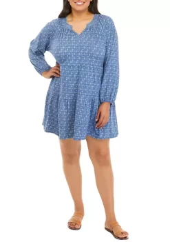 Outlet 👏 Wonderly Plus Size Long Sleeve Smocked Neck Tiered 👗 Dress 🤩 -Wonderly Shop Belk 1149