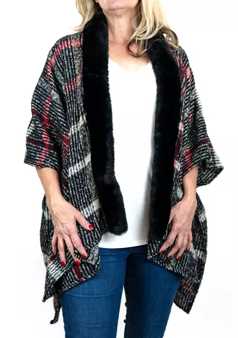 Brand new 🎁 Wonderly Grid Stripe Fur Ruana 👏 5 Brand new 🎁 Wonderly Grid Stripe Fur Ruana 👏 - Image 3