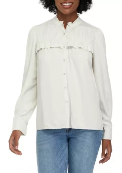 Flash Sale 🔔 Wonderly 👩 Women's Chambray Ruffle Tencel 👕 Shirt 🔥