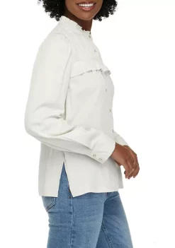 Flash Sale 🔔 Wonderly 👩 Women's Chambray Ruffle Tencel 👕 Shirt 🔥 -Wonderly Shop Belk 1168