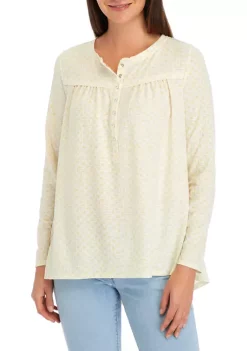 Flash Sale ⌛ Wonderly 👩 Women's Waffle Henley Top ⌛ -Wonderly Shop Belk 1213