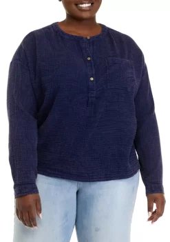 Wholesale ✨ Wonderly Plus Size Long Sleeve Popover Henley Top ⌛