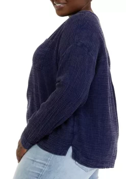 Wholesale ✨ Wonderly Plus Size Long Sleeve Popover Henley Top ⌛ -Wonderly Shop Belk 1229