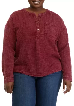 Wholesale ✨ Wonderly Plus Size Long Sleeve Popover Henley Top ⌛ -Wonderly Shop Belk 1230