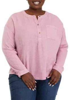 Wholesale ✨ Wonderly Plus Size Long Sleeve Popover Henley Top ⌛ -Wonderly Shop Belk 1232