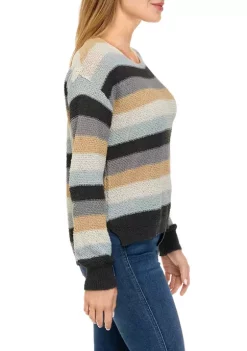 Promo 🧨 Wonderly 👩 Women's Open Stitch Stripe Pullover Sweater ⭐ -Wonderly Shop Belk 1242