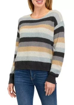 Promo 🧨 Wonderly 👩 Women's Open Stitch Stripe Pullover Sweater ⭐ -Wonderly Shop Belk 1243