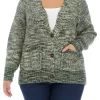 Outlet 💯 Wonderly Plus Size Long Sleeve Space Dye V-Neck Cardigan 👍