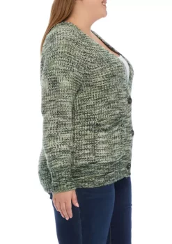 Outlet 💯 Wonderly Plus Size Long Sleeve Space Dye V-Neck Cardigan 👍 -Wonderly Shop Belk 1272
