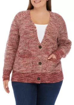 Outlet 💯 Wonderly Plus Size Long Sleeve Space Dye V-Neck Cardigan 👍 -Wonderly Shop Belk 1273