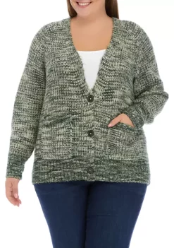Outlet 💯 Wonderly Plus Size Long Sleeve Space Dye V-Neck Cardigan 👍 -Wonderly Shop Belk 1274