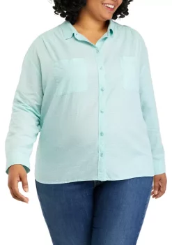Deals 😍 Wonderly Plus Size Long Sleeve Boyfriend 👕 Shirt ❤️ -Wonderly Shop Belk 1288