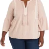 Best Pirce ✨ Wonderly Plus Size 3/4 Sleeve Embroidered Knit Peasant Top 🤩 -Wonderly Shop Belk 1295
