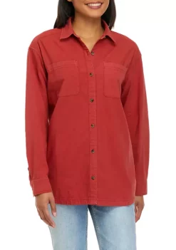 Best Sale 🎉 Wonderly 👩 Women's Long Sleeve Boyfriend 👕 Shirt 🥰 -Wonderly Shop Belk 1314
