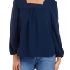 Coupon 👏 Wonderly Petite Long Sleeve Square Neck Top 🤩 -Wonderly Shop Belk 1322