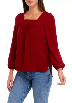 Coupon 👏 Wonderly Petite Long Sleeve Square Neck Top 🤩 -Wonderly Shop Belk 1327