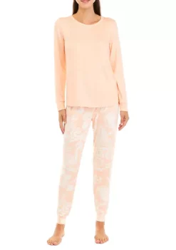 Discount 😍 Wonderly 👩 Women's Brushed Knit 👕 Shirt and Joggers Pajama Set 🎉 -Wonderly Shop Belk 1365