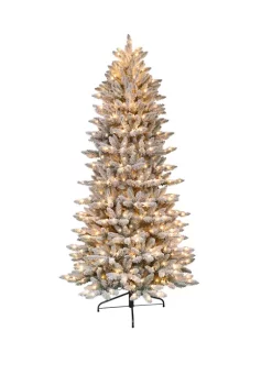 New 💯 Puleo International 6.5 Foot Pre Lit Flocked Slim Fraser Fir Artificial 🎅 Christmas Tree with 350 UL Listed Clear Lights 👏 -Wonderly Shop Belk 1408