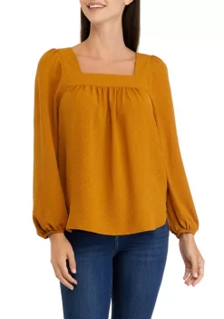 New 🎁 Wonderly 👩 Women's Long Sleeve Square Neck Airflow Top 💯