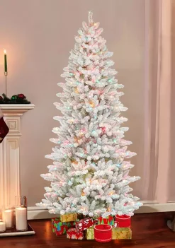 Promo 🎉 Puleo International Pre-Lit 7.5-Foot Slim Flocked Franklin Fir 🎅 Christmas Tree 🧨