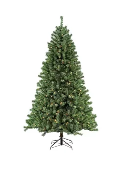 Discount 😀 Puleo International 7.5 Foot Pre Lit Noble Fir Artificial 🎅 Christmas Tree with 500 Clear UL Listed Lights and 1354 Tips ✨