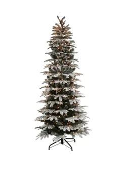 Brand new 🔥 Puleo International 6.5 Foot Pre Lit Slim Flocked Aspen Fir Artificial 🎁 Christmas Tree with 450 UL-Listed Clear Lights ❤️ -Wonderly Shop Belk 1506
