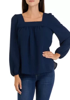 New 🎁 Wonderly 👩 Women's Long Sleeve Square Neck Airflow Top 💯 -Wonderly Shop Belk 151