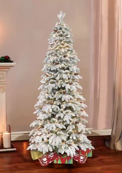 Outlet 🤩 Puleo International Pre-Lit 7.5-Foot Flocked Slim Montana Spruce ❄ Christmas Tree 🎉