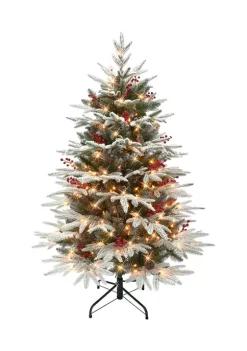 Brand new 🎉 Puleo International 4.5 ft Pre-lit Flocked Halifax Fir Tree with Pine Cones & Red Berries 🎉 -Wonderly Shop Belk 1555