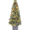 Budget 🎉 Puleo International 5 ft Pre-lit Potted Vancouver Pine Tree, 288 Tips, 70 UL Clear Incandescent Lights, Pine Cones, Berries 🧨